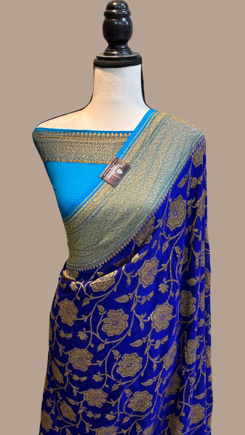 Khaddi Georgette Banarasi Saree -  Antique zari - The Handlooms