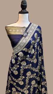 Pure Katan Silk Banarasi Handloom Saree - All over Jaal work - The Handlooms