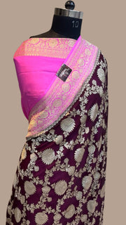 Black Khaddi Georgette Handloom Banarasi Saree - The Handlooms