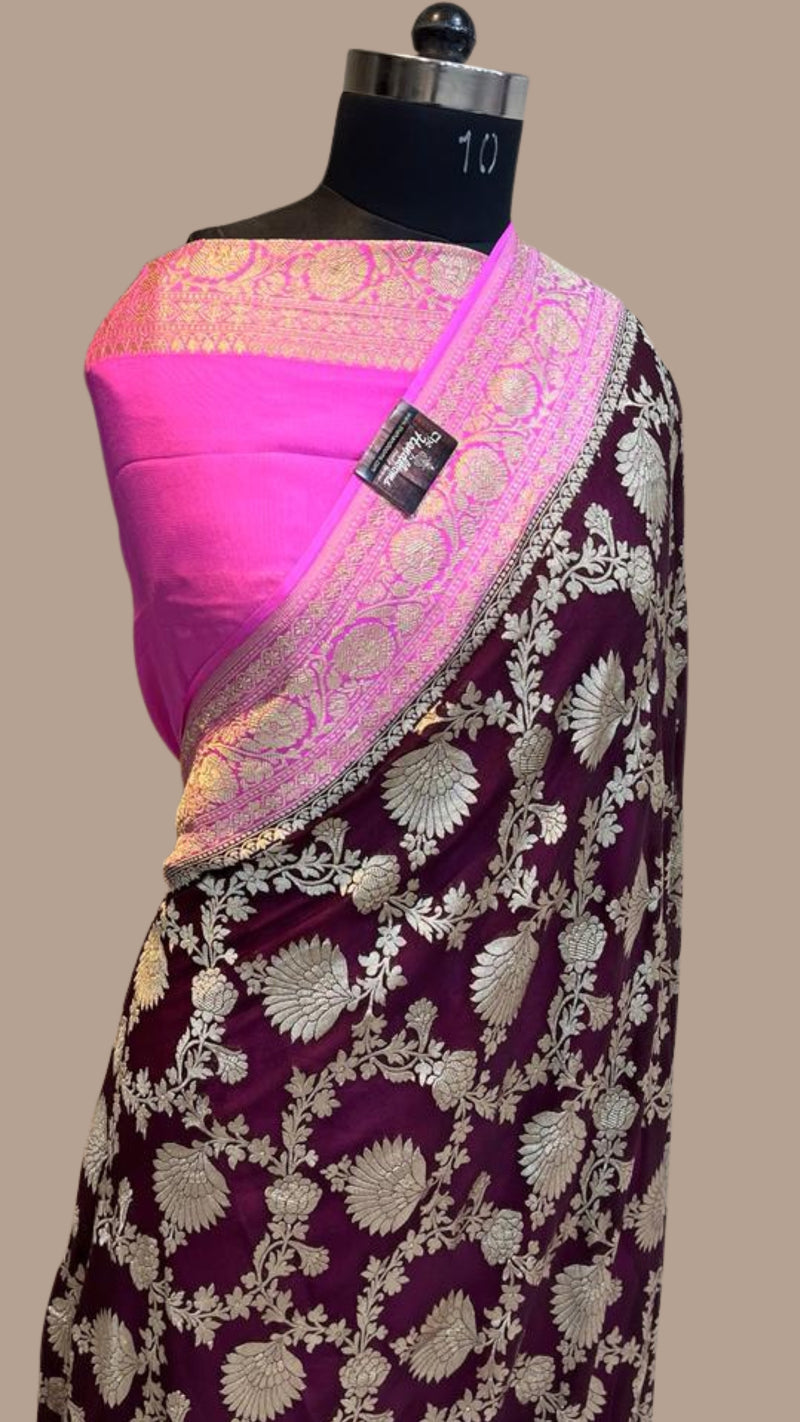 Black Khaddi Georgette Handloom Banarasi Saree - The Handlooms