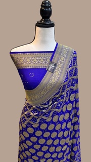 Pure Georgette Banarasi Bandhej Handloom Saree - The Handlooms