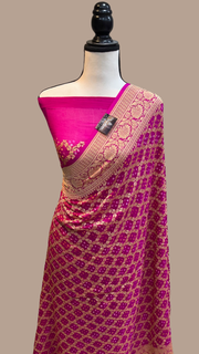 Pure Georgette Banarasi Bandhej Handloom Saree - The Handlooms
