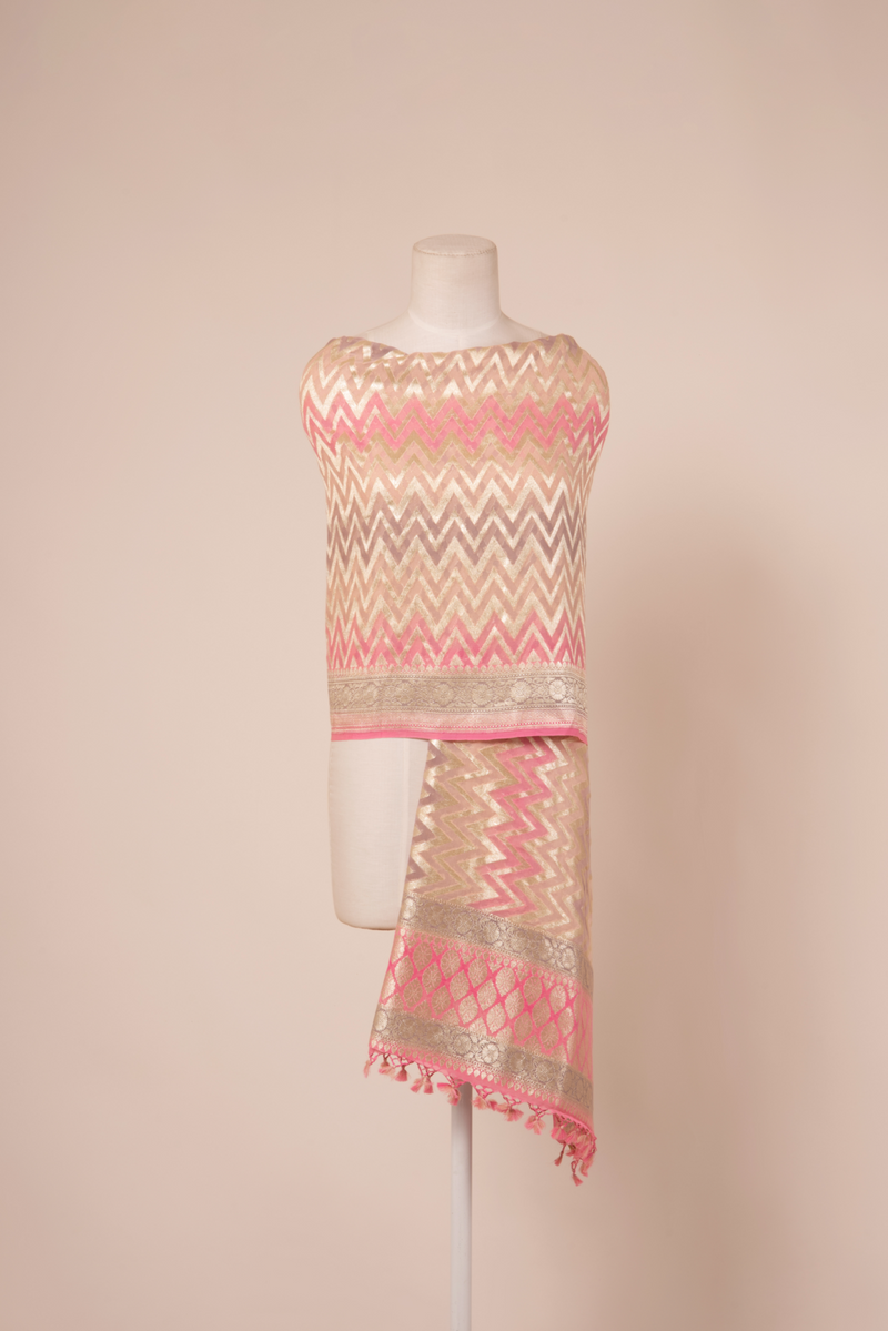 Pure Khaddi Georgette Dupatta - water zari - The Handlooms