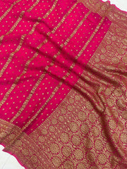 Hot Pink Khaddi Georgette Banarasi Saree -  Antique zari - The Handlooms
