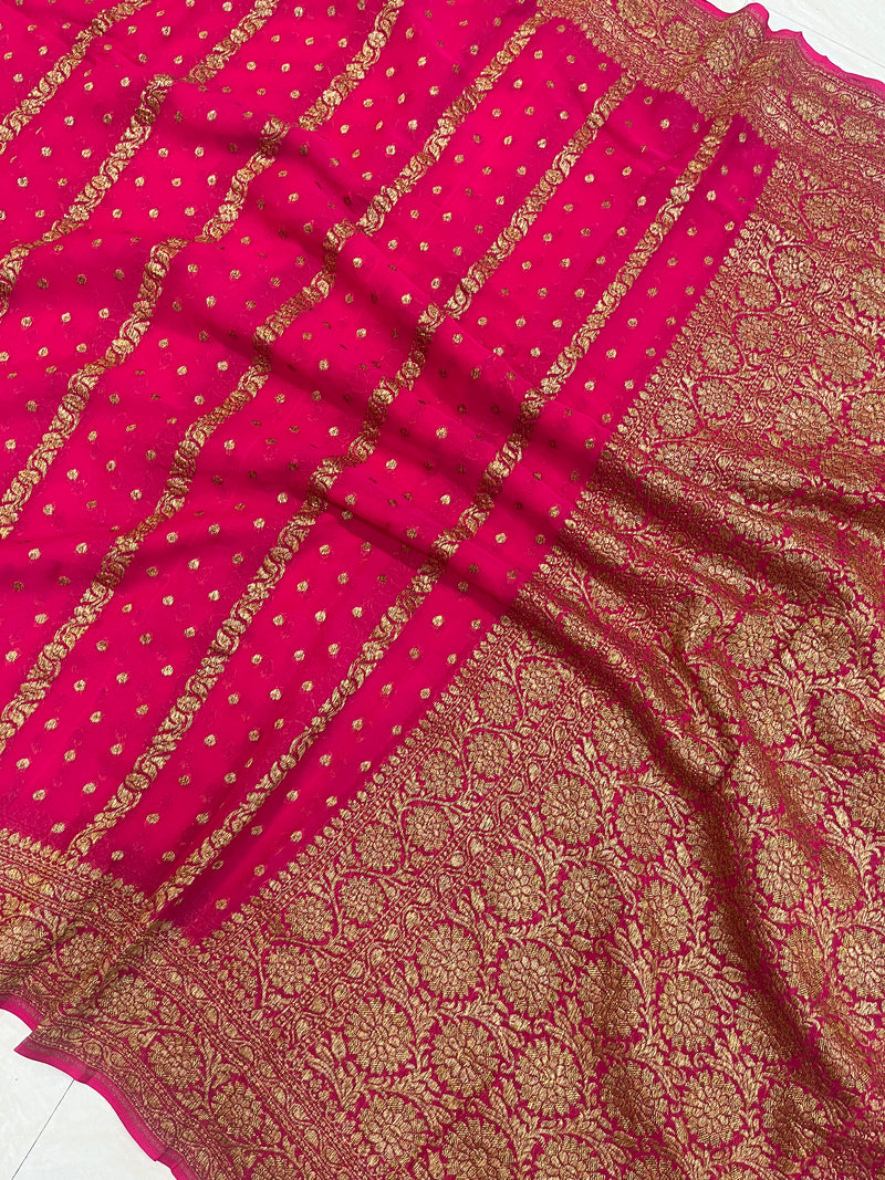 Hot Pink Khaddi Georgette Banarasi Saree -  Antique zari - The Handlooms
