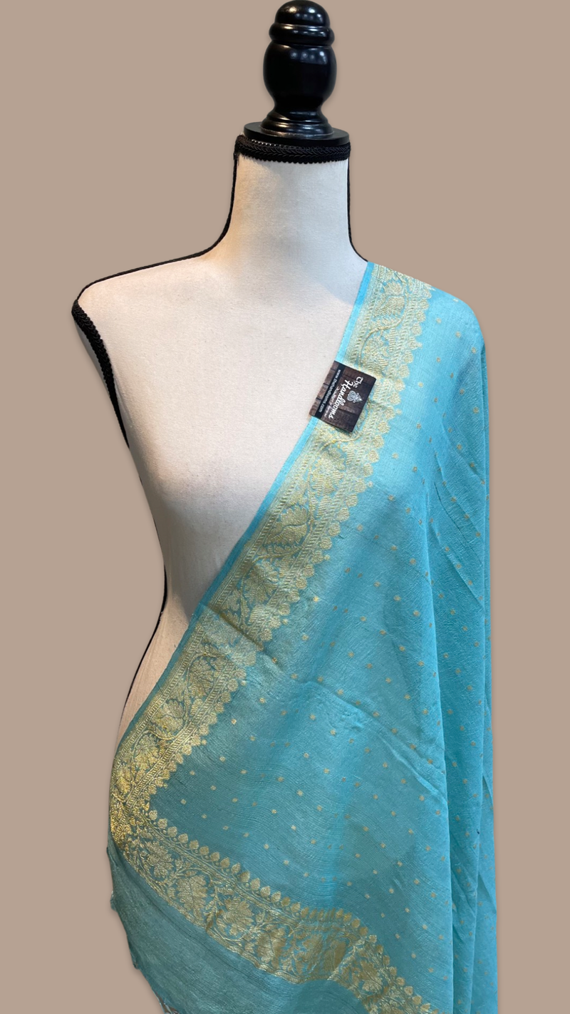 Pure Tussar Georgette Handwoven Dupatta -Gold zari - The Handlooms