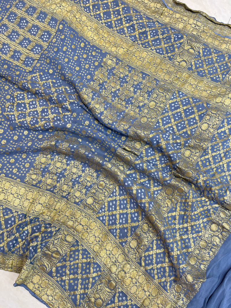 Pure Georgette Banarasi Bandhej Handloom Dupattta - The Handlooms