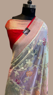 Khaddi Georgette Handloom Banarasi Saree - All over Jaal Work with meenakari - The Handlooms