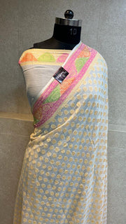 Khaddi Georgette Handloom Banarasi Saree - Gold Zari - The Handlooms