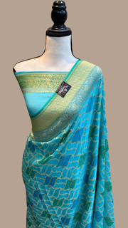 Khaddi Georgette Handloom Banarasi Saree - Gold Zari - The Handlooms