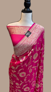 Khaddi Georgette Handloom Banarasi Saree - All over Jaal Work with meenakari - The Handlooms