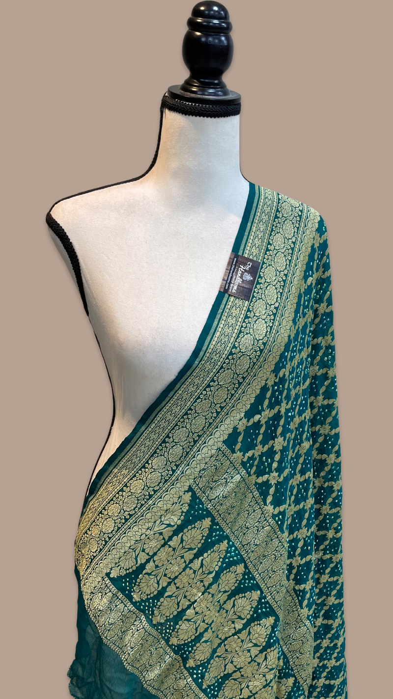 Pure Georgette Banarasi Bandhej Handloom Dupattta - The Handlooms