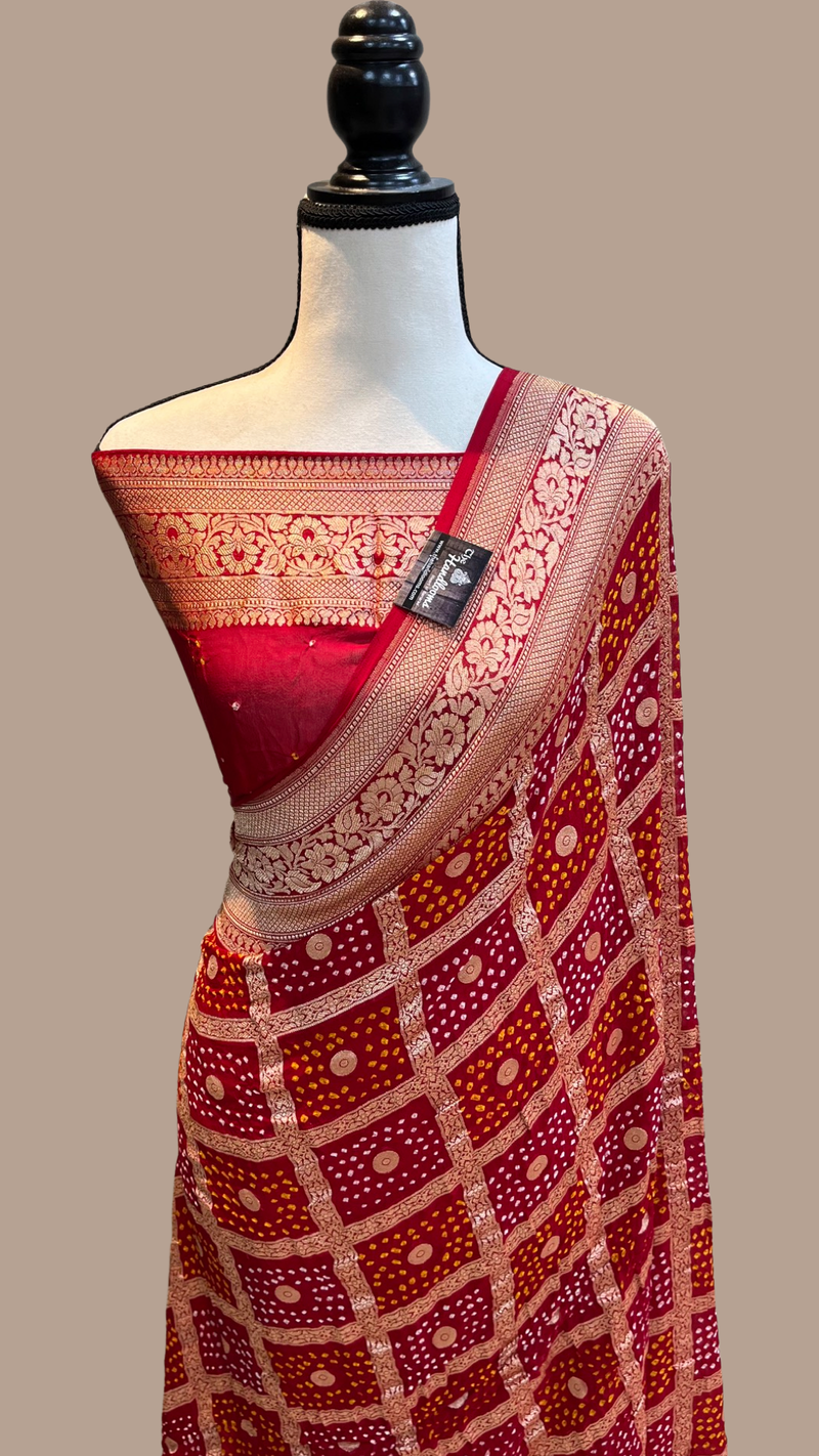 Pure Georgette Banarasi Bandhej Handloom Saree - The Handlooms