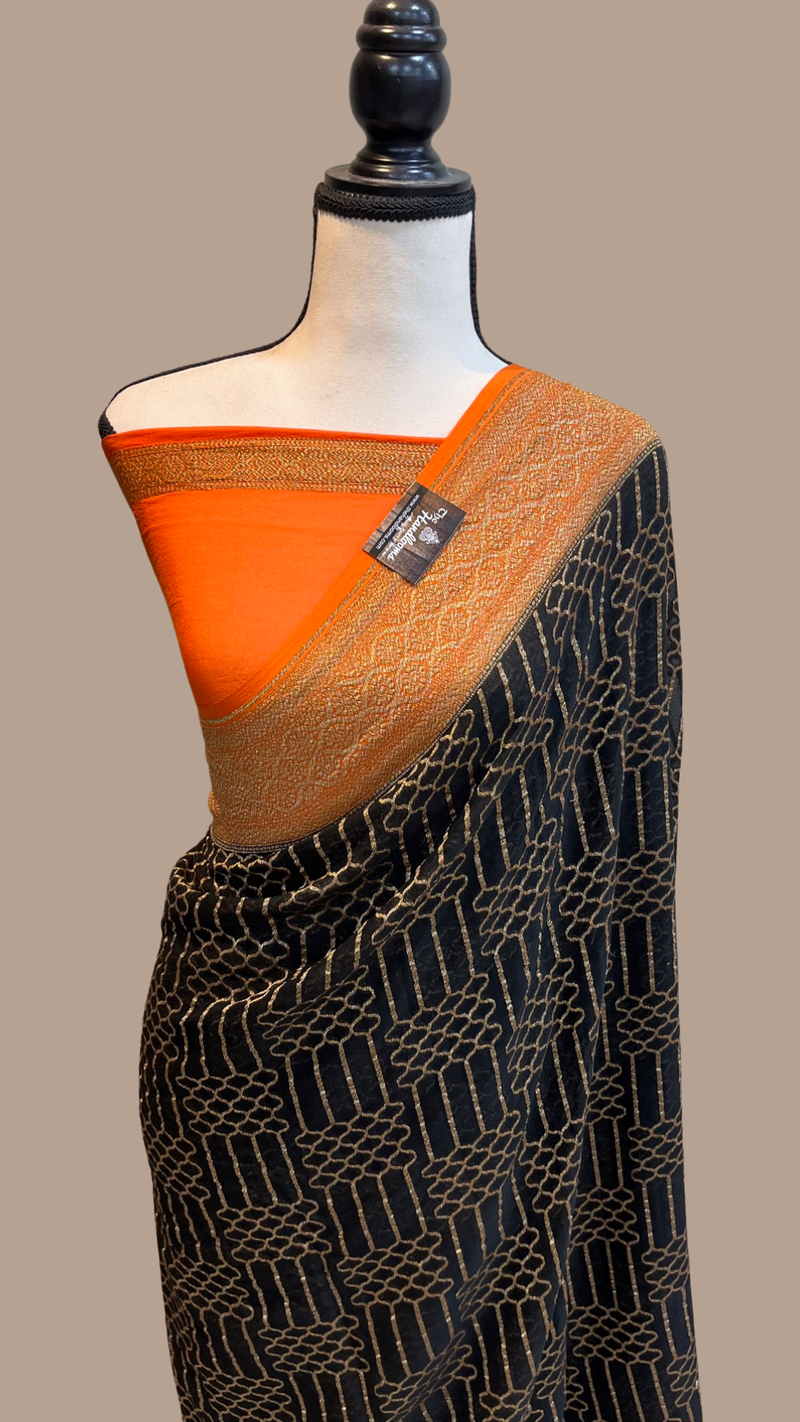 Khaddi Georgette Banarasi Saree -  Antique zari - The Handlooms