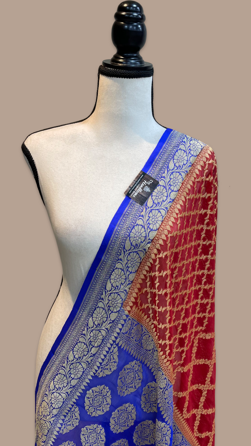 Pure Khaddi Georgette Dupatta - gold zari - The Handlooms