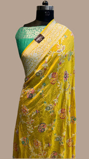 Tussar Georgette Handloom Banarasi Saree - All over Jaal Work with six color meenakari - The Handlooms
