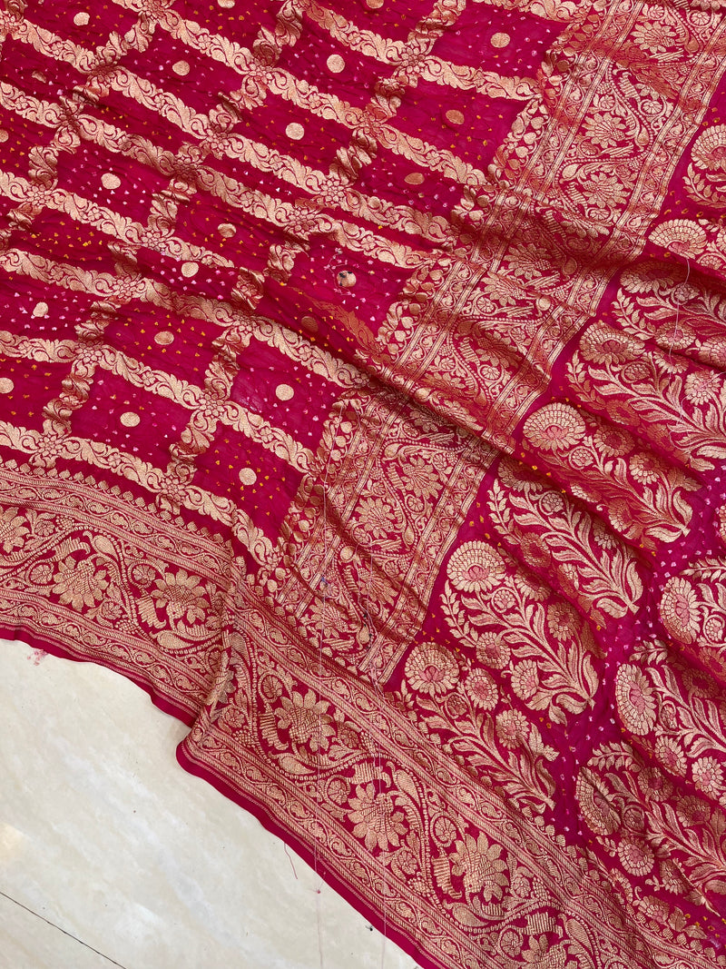 Pure Georgette Banarasi Bandhej Handloom Saree - The Handlooms