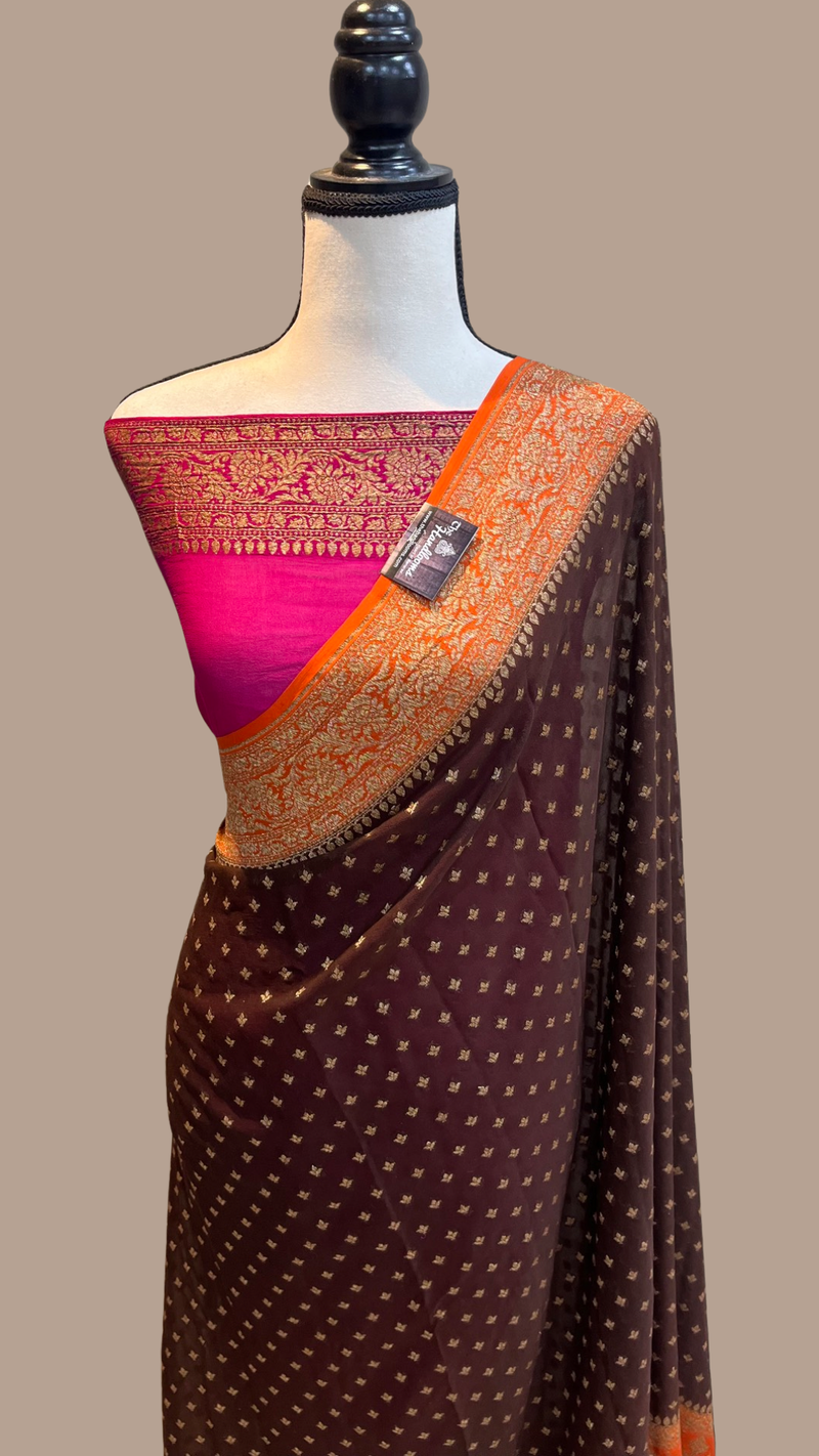 Khaddi Georgette Banarasi Saree -  Antique zari - The Handlooms