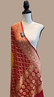 Pure Georgette Banarasi Bandhej Handloom Dupatta - Dual Shade - The Handlooms