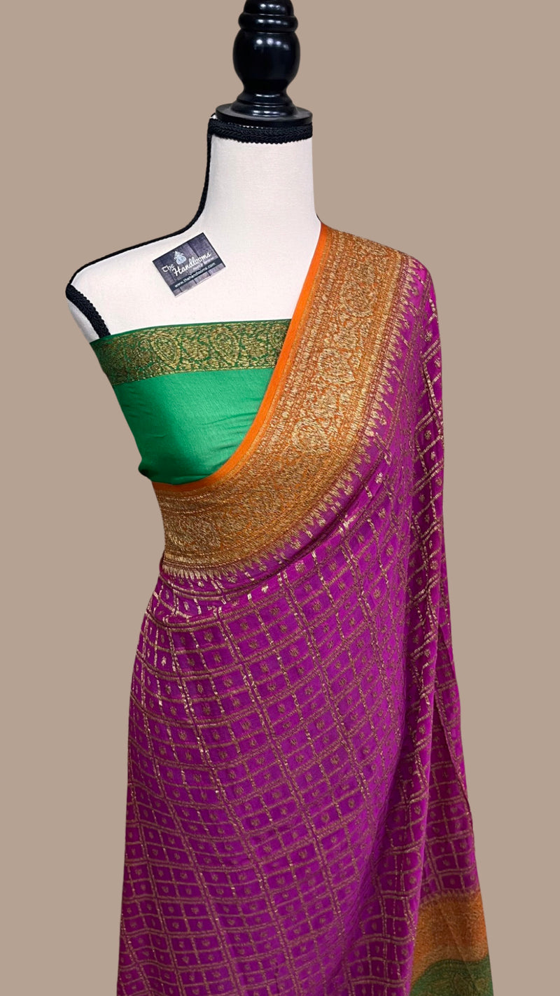 Khaddi Georgette Banarasi Saree -  Antique zari - The Handlooms