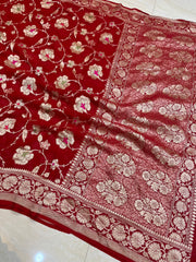 Khaddi Georgette Handloom Banarasi Saree - All over Jaal Work with meenakari - The Handlooms