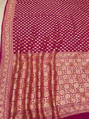 Khaddi Georgette Handloom Banarasi Saree - Gold Zari - The Handlooms