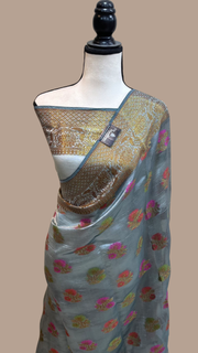 Pure Dupion Silk Banarasi Saree - Antique Zari - The Handlooms