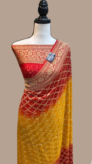 Pure Georgette Banarasi Bandhej Handloom Saree - The Handlooms