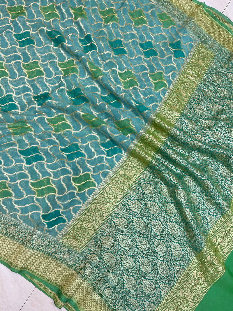 Khaddi Georgette Handloom Banarasi Saree - Gold Zari - The Handlooms