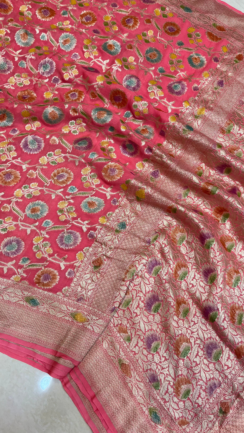 Khaddi Georgette Banarasi Saree - water zari - The Handlooms