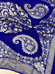 Pure Khaddi Georgette Dupatta - water zari - The Handlooms