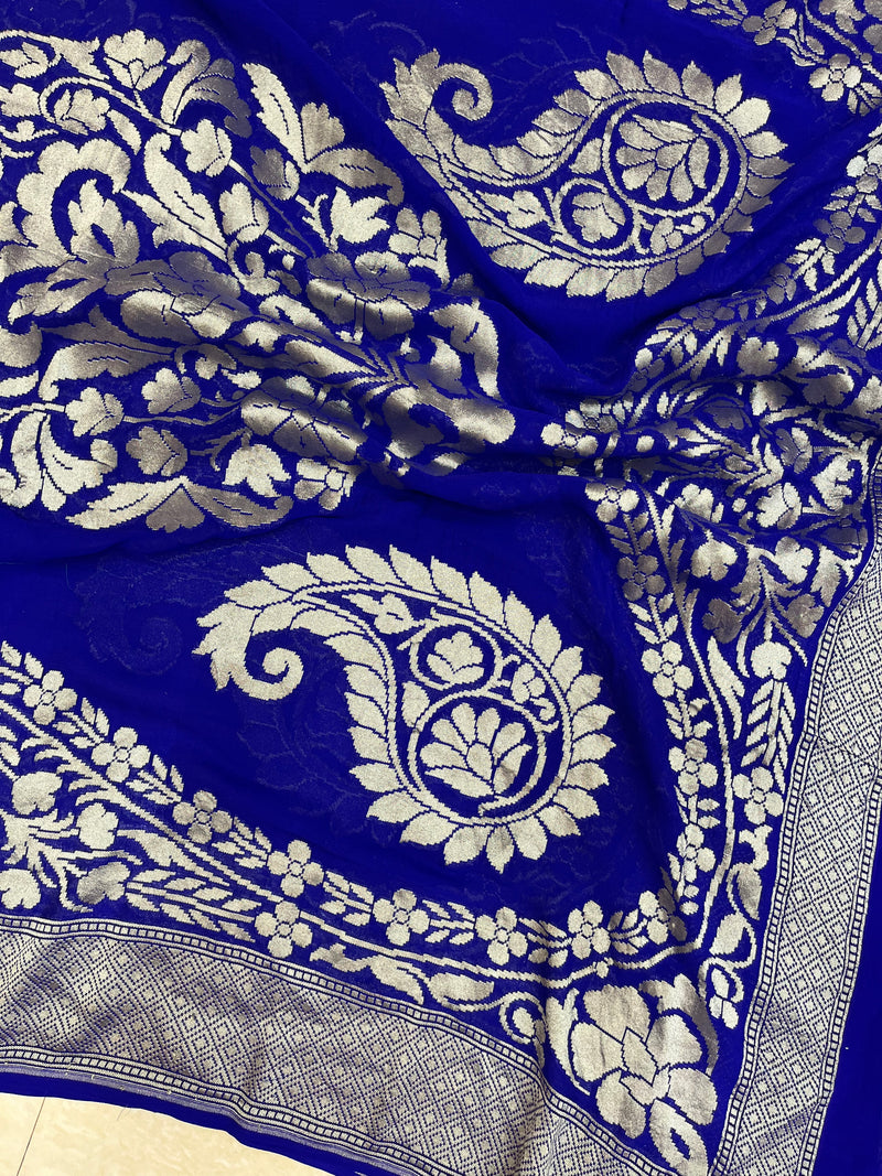 Pure Khaddi Georgette Dupatta - water zari - The Handlooms