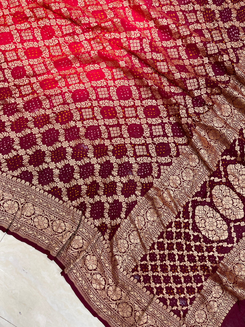 Pure Georgette Banarasi Bandhej Handloom Dupatta - The Handlooms