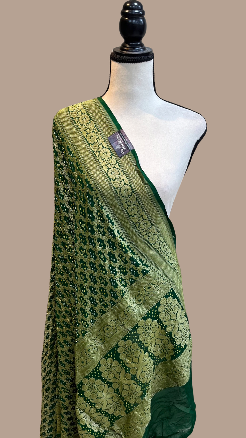 Pure Georgette Banarasi Bandhej Handloom Dupatta - The Handlooms