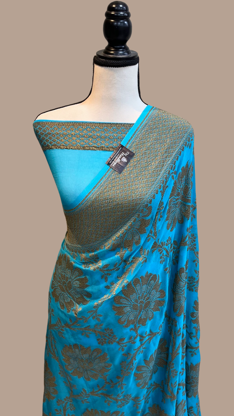 Khaddi Georgette Banarasi Saree -  Antique zari - The Handlooms