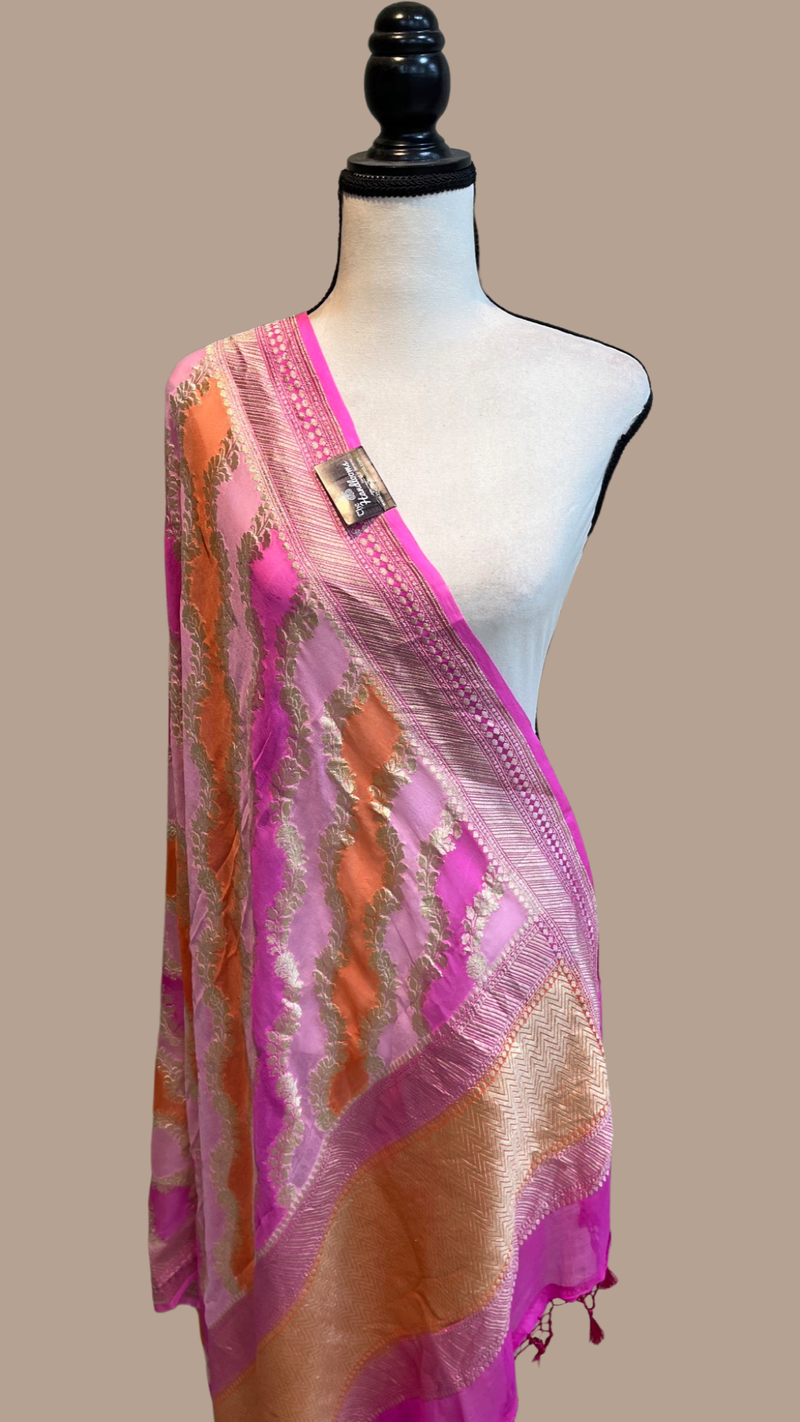 Pure Khaddi Georgette Dupatta - water zari - The Handlooms