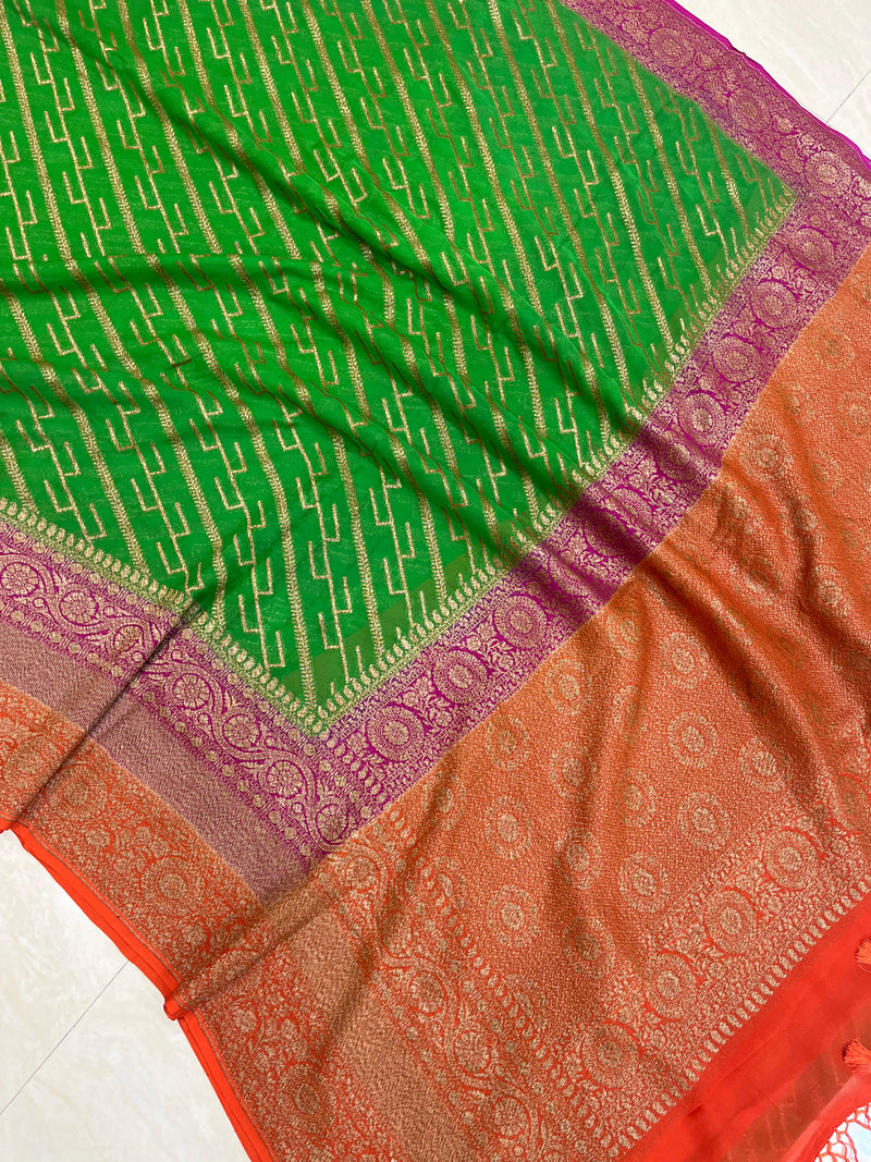 Khaddi Georgette Banarasi Saree -  Antique zari - The Handlooms