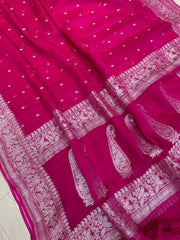 Pure Georgette Banarasi Handloom Saree - rani - The Handlooms