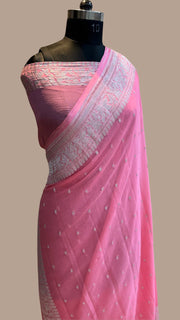 Pure Georgette Banarasi Handloom Saree - pink - The Handlooms
