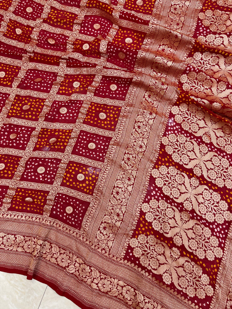 Pure Georgette Banarasi Bandhej Handloom Saree - The Handlooms