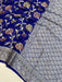 Navy Blue Pure Chiffon Khaddi Banarasi Saree - The Handlooms