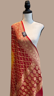 Pure Georgette Banarasi Bandhej Handloom Dupatta - Dual Shade - The Handlooms