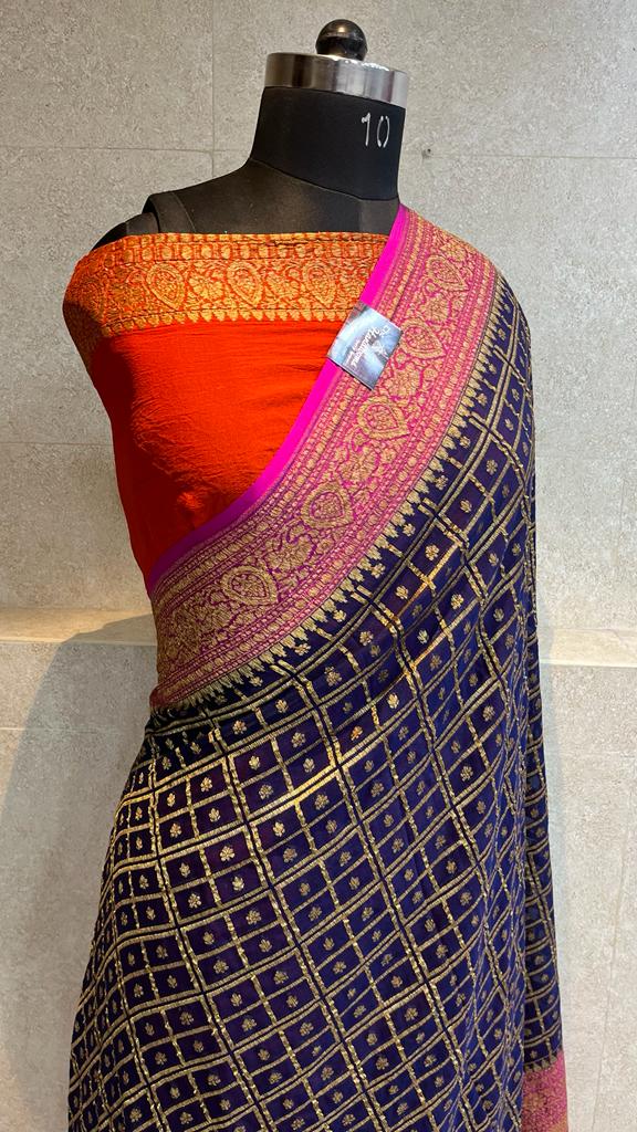 Khaddi Georgette Banarasi Saree -  Antique zari - The Handlooms