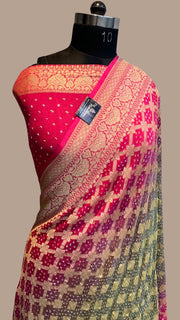 Pure Georgette Banarasi Bandhej Handloom Saree - The Handlooms