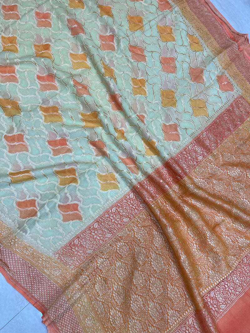 Khaddi Georgette Handloom Banarasi Saree - Gold Zari - The Handlooms