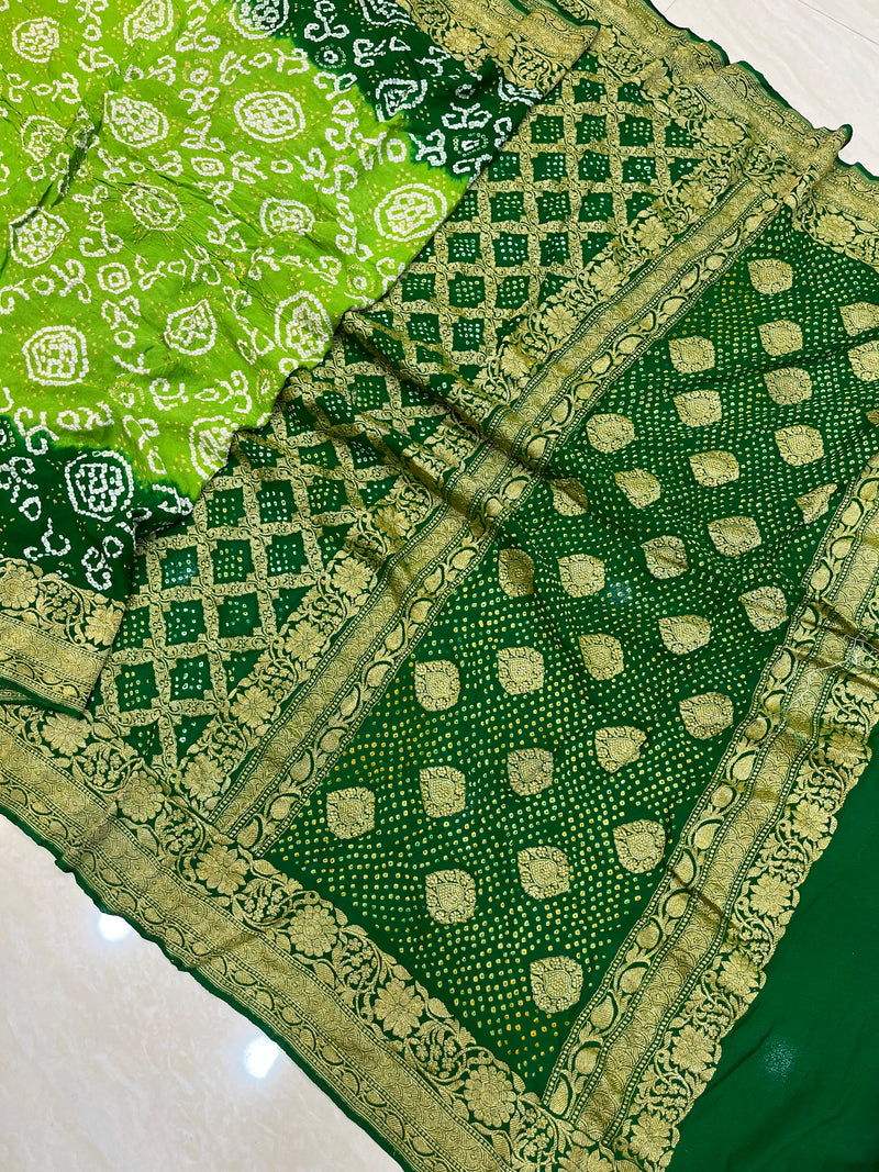 Pure Georgette Banarasi Bandhej Handloom Saree - The Handlooms