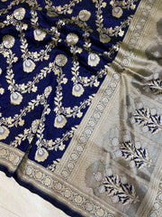 Pure Katan Silk Banarasi Handloom Saree - All over Jaal work - The Handlooms