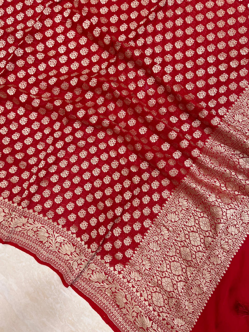 Pure Khaddi Georgette Dupatta - water zari - The Handlooms
