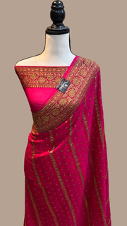 Hot Pink Khaddi Georgette Banarasi Saree -  Antique zari - The Handlooms