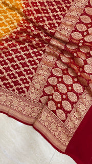 Pure Georgette Banarasi Bandhej Handloom Dupatta - Dual Shade - The Handlooms